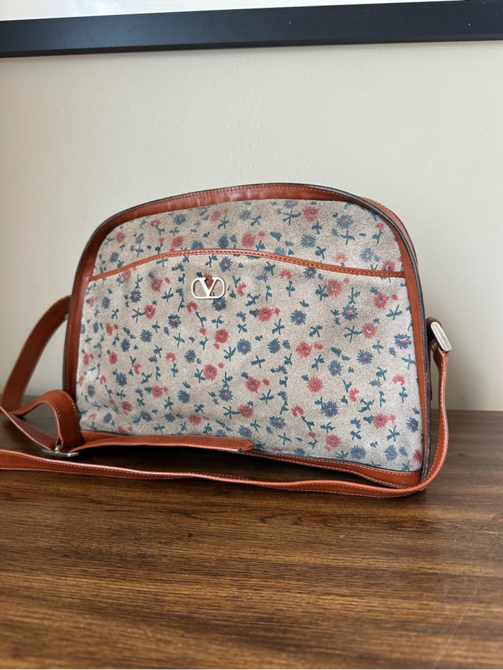 Valentino Garavani Floral Suede & Leather Shoulder Bag